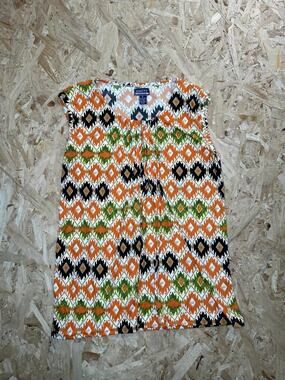 Uniti Stretch Tank Top Womens XL Orange Green Aztec Geometric Sleeveless Blouse